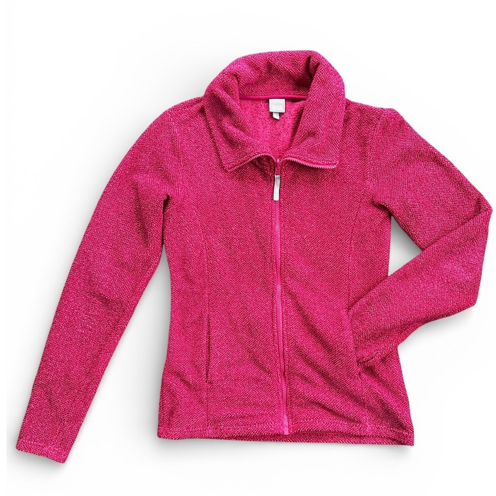 Bench Fleece Jacket Women Size M Pink Excellent Full Zip Funnel Neck Textured‎